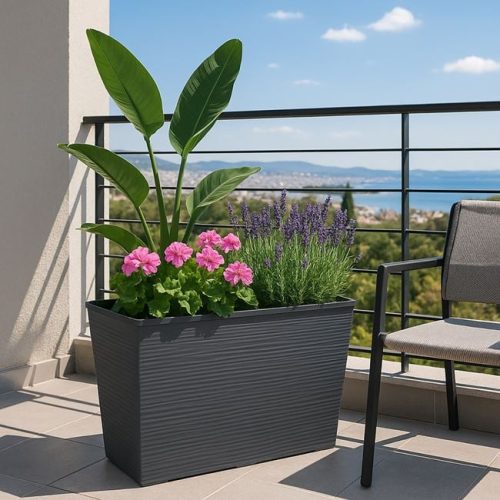 Antracit Műanyag Magas Kaspó Belső Betéttel, 55x18x36 cm - 28.5L