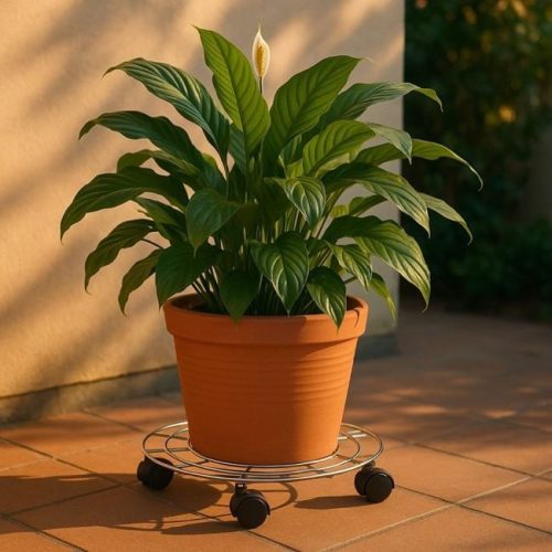 Ezüstszínű fém gurulós virágcserép alátét Ø35x6cm