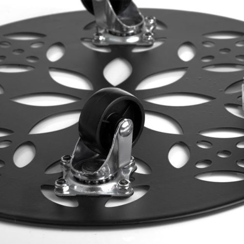 Fekete Fém Virágcserép Alátét Görgőkkel és Virágmintával Ø30.5x6cm