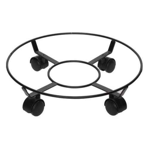 Fém Gurulós Virágcserép Alátét, Fekete, Ø40x9,5 cm