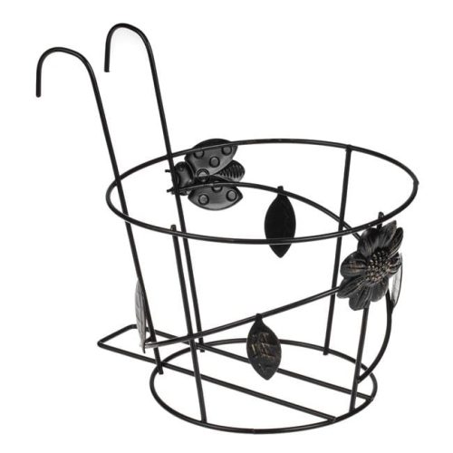 Függeszthető Fém Kaspótartó Fekete Színben - Virág, Levél és Katica Mintával Ø20.5x22.5cm