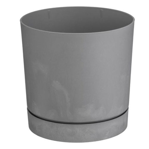 Szürke Beton Hatású Műanyag Kaspó Aljjal, Újrahasznosított Anyagból 15x15cm