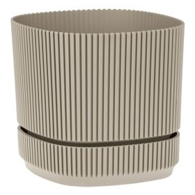   Négyzet Alakú Bézs Műanyag Virágcserép Csíkos Mintával és Alátéttel 21x21x19cm - 4.6L