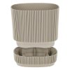 Négyzet Alakú Bézs Műanyag Virágcserép Csíkos Mintával és Alátéttel 21x21x19cm - 4.6L