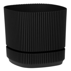   Fekete Négyzet Alakú Csíkos Műanyag Cserép Beépített Alátéttel 21x21x19cm - 4.6L