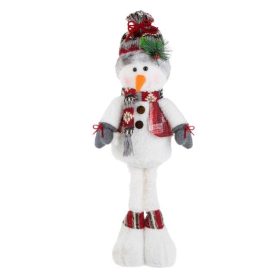   Karácsonyi Dekoratív Figura Hóember Piros-Szürke Kockás Mellénnyel 55cm