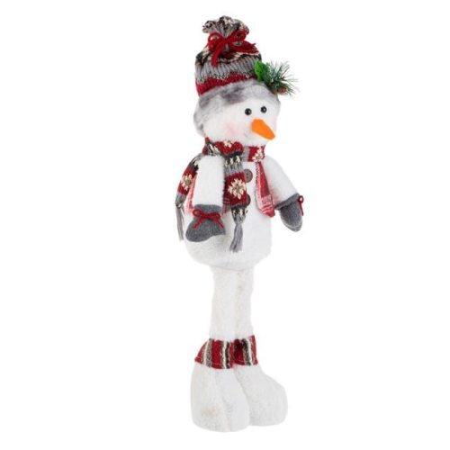 Karácsonyi Dekoratív Figura Hóember Piros-Szürke Kockás Mellénnyel 55cm