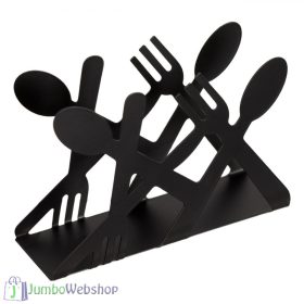 Fém szalvétatartó - evőeszköz mintás - fekete