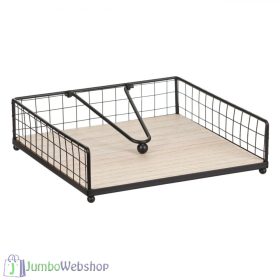   Fekete - fém - szalvétatartó - fa alappal - nehezékkel - 20cm