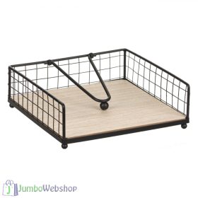   Fekete fém szalvétatartó - fa alappal - nehezékkel - 17cm