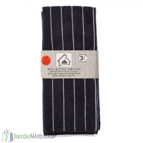 Fekete, csíkos - mikroszálas konyharuha csomag - 3db