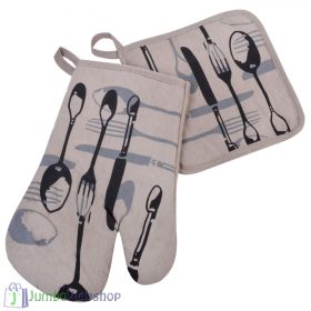 Pamut - Edényfogó kesztyű - evőeszközök mintával