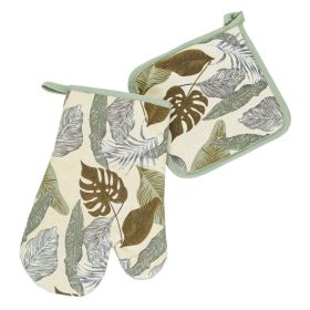 Mintás - pamut - Edényfogó kesztyű - zöld levelek