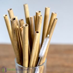 Újrafelhasználható bambusz szívószál, kefével - 6db