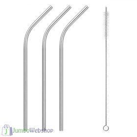 Rozsdamentes acél - ívelt szívószál szett - ezüst