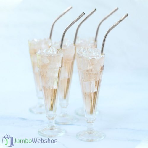 Rozsdamentes acél - ívelt szívószál szett - ezüst