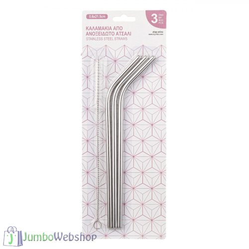 Rozsdamentes acél - ívelt szívószál szett - ezüst