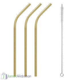 Rozsdamentes acél - ívelt szívószál szett - arany