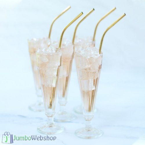 Rozsdamentes acél - ívelt szívószál szett - arany