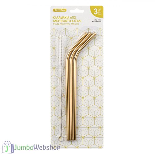 Rozsdamentes acél - ívelt szívószál szett - arany