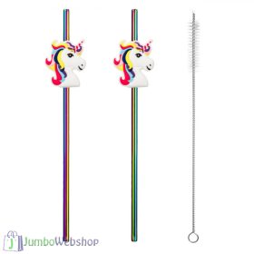   Rozsdamentes acél szívószál szett - szivárvány unikornissal