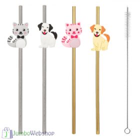   Rozsdamentes acél szívószál szett - kisállat figurákkal