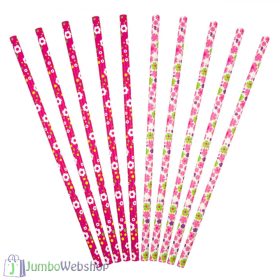   Környezetbarát papír szívószál - rózsaszín virágos - 8db