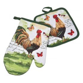   Húsvéti konyhai kesztyű és edényfogó szett - Kakas és pillangó - 2 db