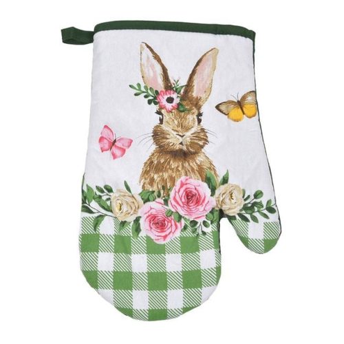 Húsvéti konyhai kesztyű és edényfogó szett - Nyuszi, virágok és pillangók - 2 db