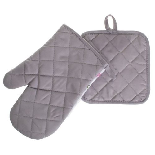 Húsvéti konyhai kesztyű és edényfogó szett - Nyuszifül, virágok és „Happy Easter” felirat - 2 db