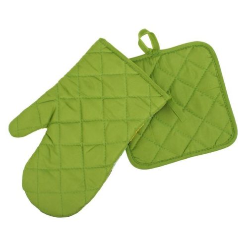 Húsvéti konyhai kesztyű és edényfogó szett - Tojáskosár és tulipán mintával, 2 db