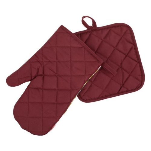 Húsvéti konyhai kesztyű és edényfogó szett - Borosüveg és pohár mintával, 2 db