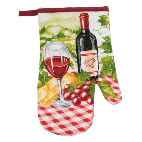 Húsvéti konyhai kesztyű és edényfogó szett - Borosüveg és pohár mintával, 2 db