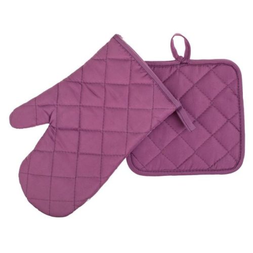 Húsvéti konyhai kesztyű és edényfogó szett, lila virágmintás - 2 db