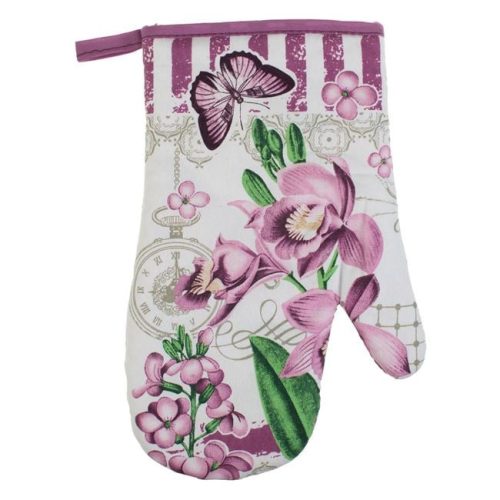 Húsvéti konyhai kesztyű és edényfogó szett, lila virágmintás - 2 db