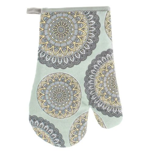 Szürke Konyhai Készlet Sárga Mandala Mintával - Konyhai Kesztyű és Edényfogó (2 db)