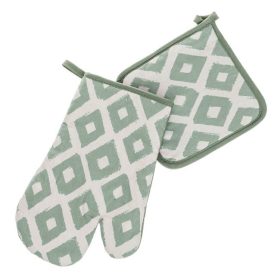   Menta zöld konyhai kesztyű és edényfogó szett, rombusz mintás - 2 db
