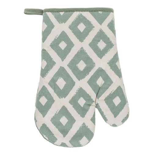 Menta zöld konyhai kesztyű és edényfogó szett, rombusz mintás - 2 db