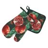 Konyhai kesztyű és edényfogó szett, gránátalma mintás, zöld - 2 db