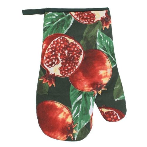 Konyhai kesztyű és edényfogó szett, gránátalma mintás, zöld - 2 db