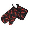 Fekete Konyhai Kesztyű és Edényfogó Szett Chilli Mintával - 2 db-os
