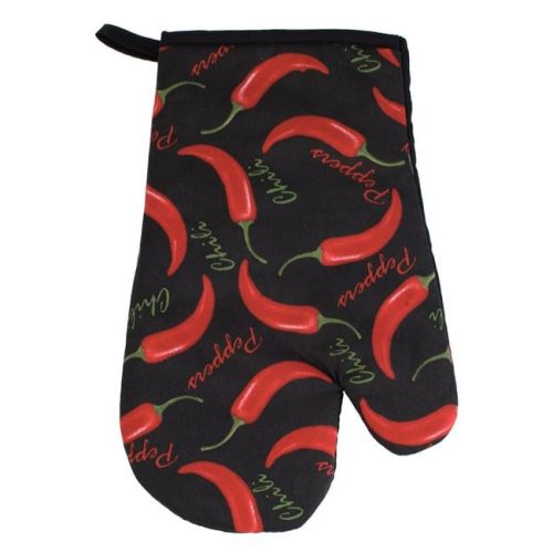 Fekete Konyhai Kesztyű és Edényfogó Szett Chilli Mintával - 2 db-os