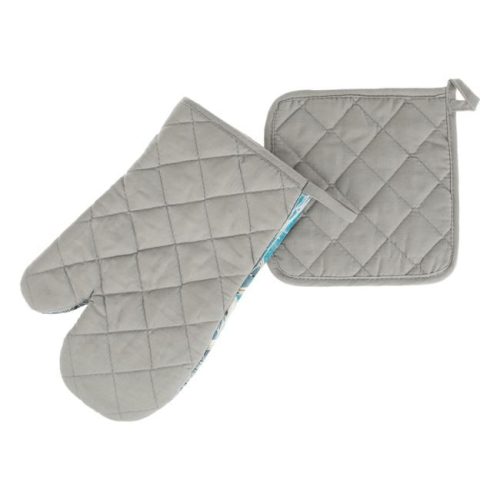 Konyhai kesztyű és edényfogó szett - Taupe, tengericsillag és kagyló mintával - 2 db