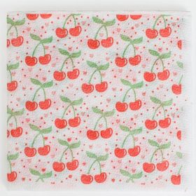   Cseresznye Mintás Egyrétegű Fehér Szalvéta 33x33cm - 40db