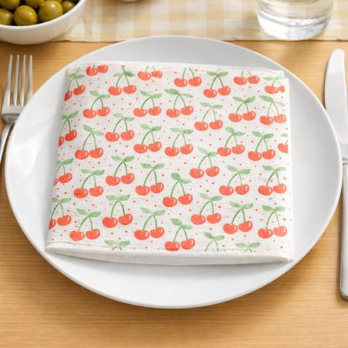 Cseresznye Mintás Egyrétegű Fehér Szalvéta 33x33cm - 40db