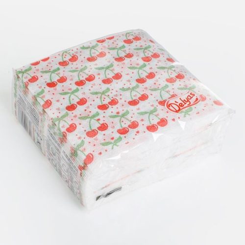 Cseresznye Mintás Egyrétegű Fehér Szalvéta 33x33cm - 40db