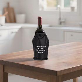   Fekete Borhűtő Mandzsetta „Drinking Wine Feeling Fine” Felirattal