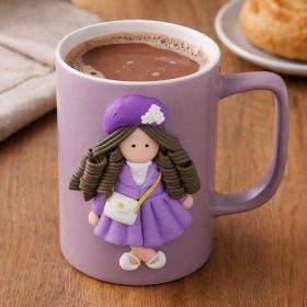 Lila Kerámia Bögre 3D Táskás Kislány Figurával - 435ml