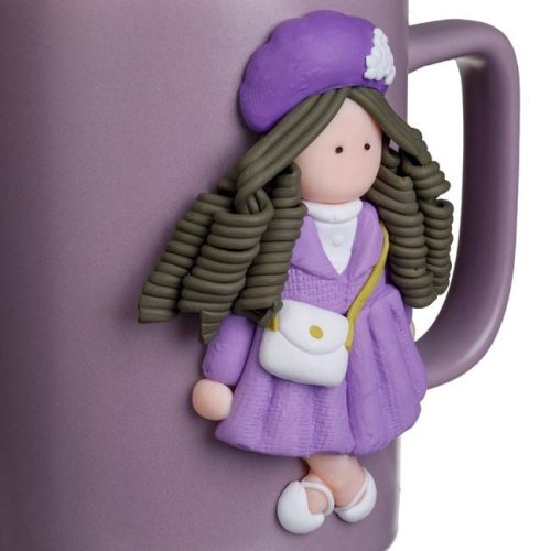 Lila Kerámia Bögre 3D Táskás Kislány Figurával - 435ml