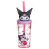 Rózsaszín műanyag pohár szívószállal és 3D Kuromi figurával – 360 ml